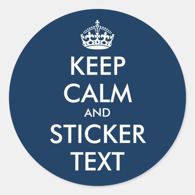 Glossy round keep calm and carry on blue stickers (Front)