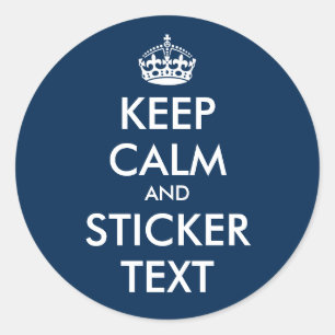 Glossy round keep calm and carry on blue stickers