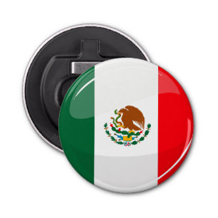 Glossy Round Mexican Flag Bottle Opener