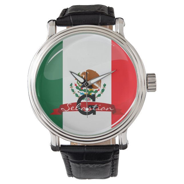 Glossy Round Mexican Flag Watch (Front)