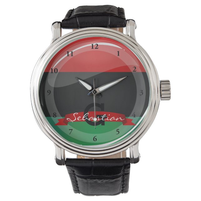 Glossy Round Pan-African Flag Watch (Front)