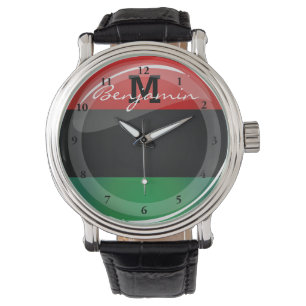 Glossy Round Pan-African Flag Watch