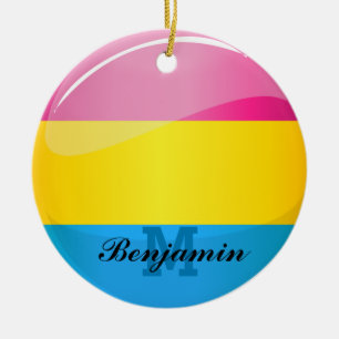 Glossy Round Pansexual Pride Flag Ceramic Tree Decoration
