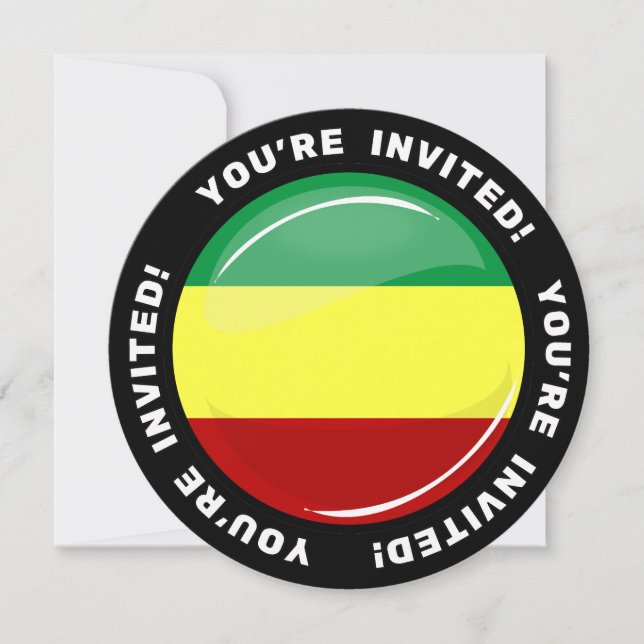Glossy Round Rasta Flag Custom Invite Template (Front)