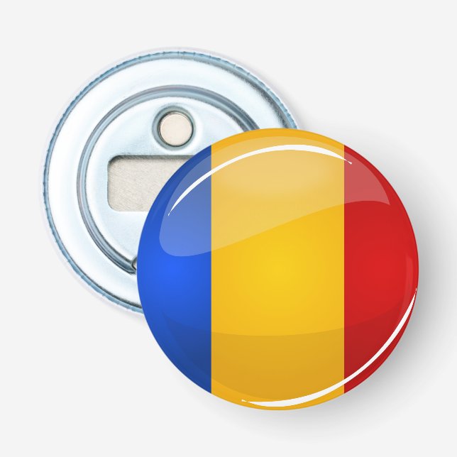 Glossy Round Romanian Flag Bottle Opener (Front)