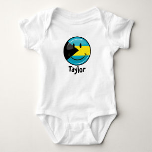 Glossy Round Smiling Bahamain Flag Baby Bodysuit