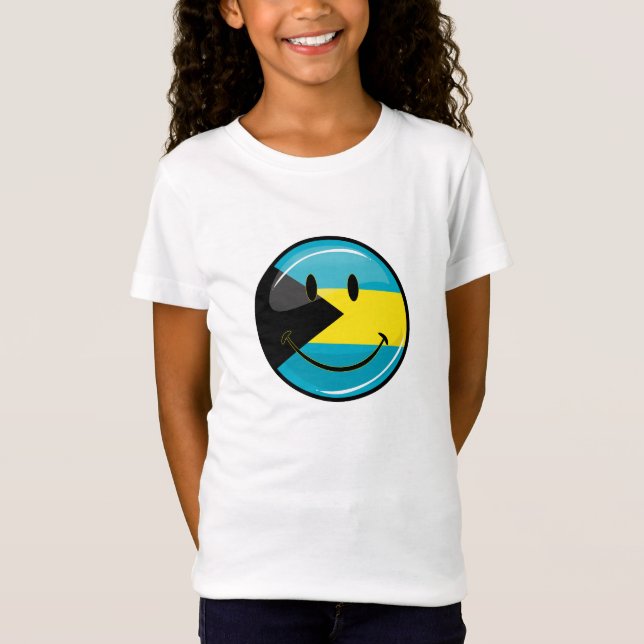 Glossy Round Smiling Bahamain Flag T-Shirt (Front)