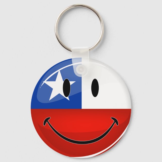 Glossy Round Smiling Chilean Flag Key Ring (Front)