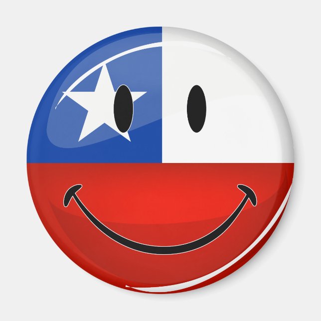 Glossy Round Smiling Chilean Flag Magnet (Front)
