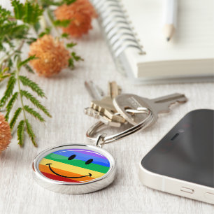 Glossy Round Smiling Gay Lgbt Pride Flag Key Ring