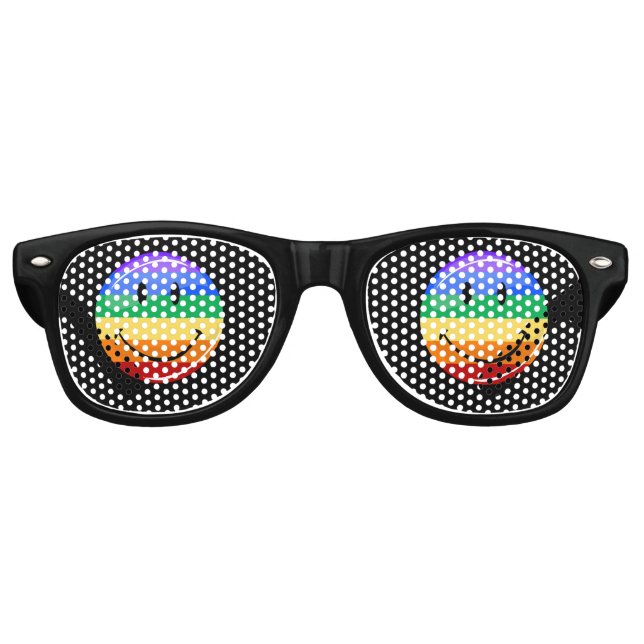 Glossy Round Smiling Gay Lgbt Pride Flag Retro Sunglasses (Front)