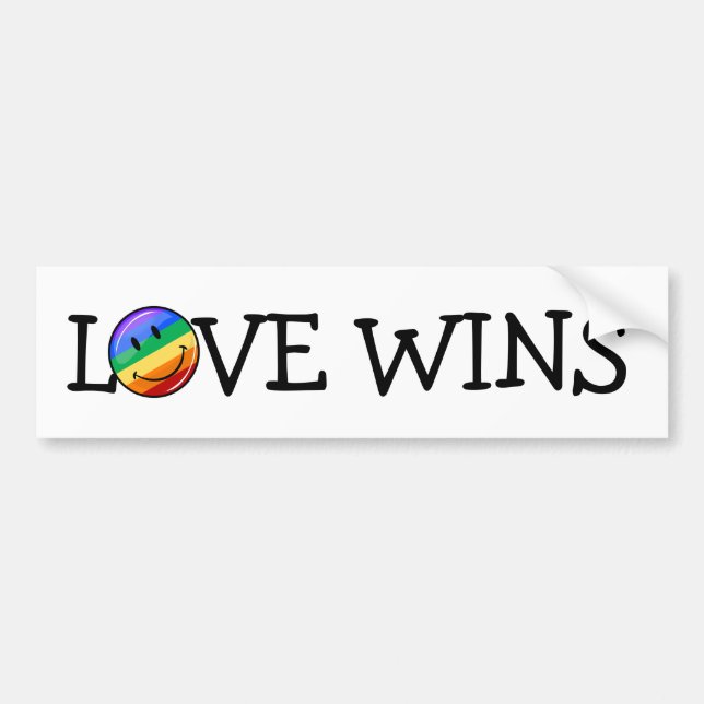 Glossy Round Smiling Gay Pride Flag Bumper Sticker (Front)