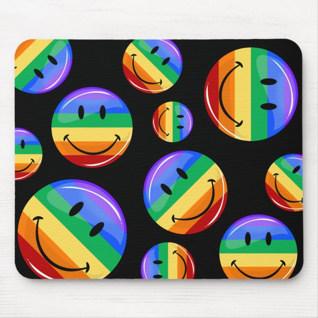 Glossy Round Smiling Gay Pride Flag Mouse Mat (Front)