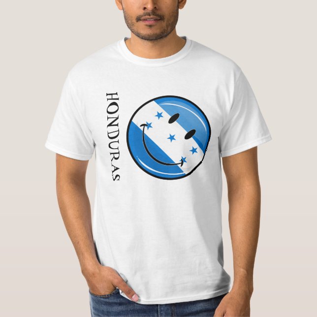 Glossy Round Smiling Honduran Flag T-Shirt (Front)