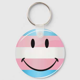 Glossy Round Smiling Transgender Flag Key Ring