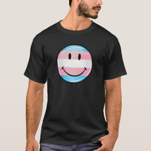 Glossy Round Smiling Transgender Flag T-Shirt