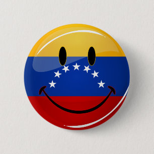 Glossy Round Smiling Venezuelan Flag 6 Cm Round Badge