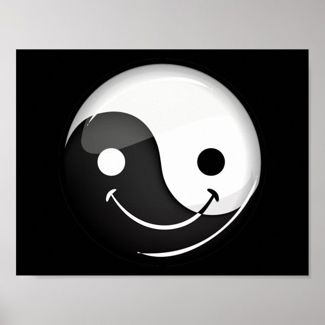 Glossy Round Smiling Yin Yang Symbol Poster (Front)