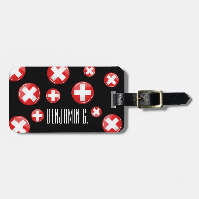 Glossy Round Swiss Flag Luggage Tag (Front Horizontal)