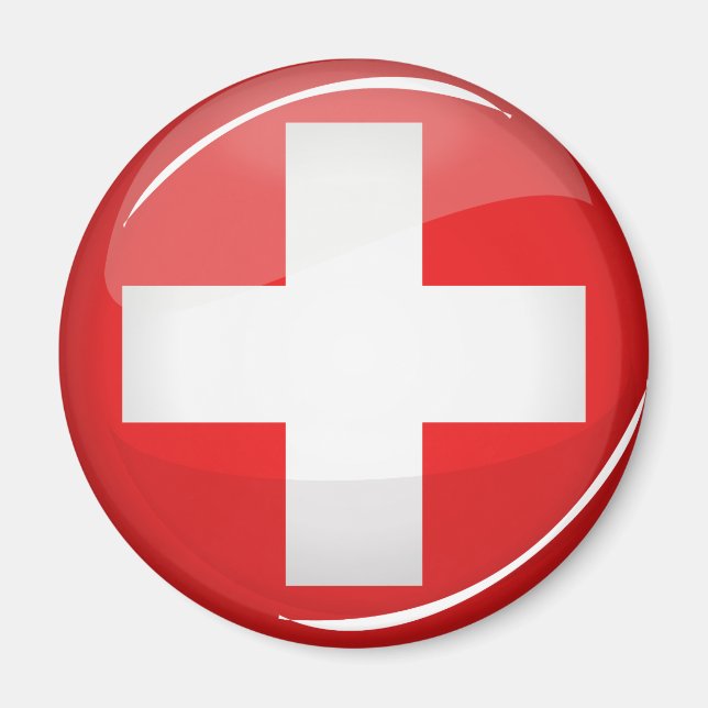 Glossy Round Swiss Flag Magnet (Front)