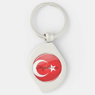 Glossy Round Turkish Flag Key Ring