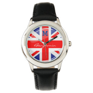 Glossy Round UK English Flag Watch