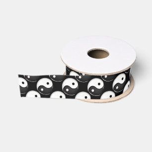 Glossy Round Yin Yang Symbol Grosgrain Ribbon