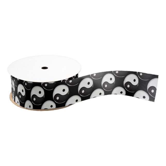 Glossy Round Yin Yang Symbol Grosgrain Ribbon (Spool)