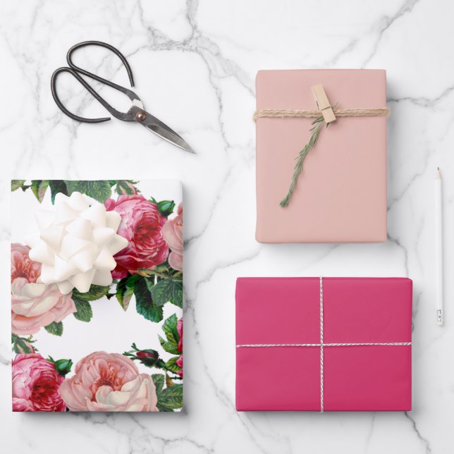 Glossy Shade of Pink Rose Flower  Wrapping Paper Sheet (Front)
