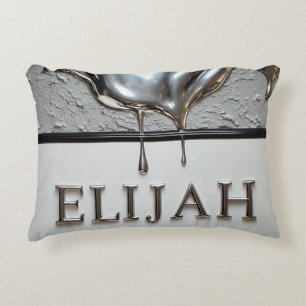 Glossy Silver Chrome Drip Custom Name Modern Glam Decorative Cushion