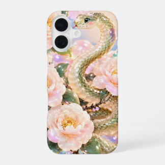 Glossy Snake & Floral iPhone 16 Case