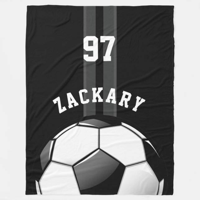 Glossy Soccer Ball Black Fleece Blanket (Front)