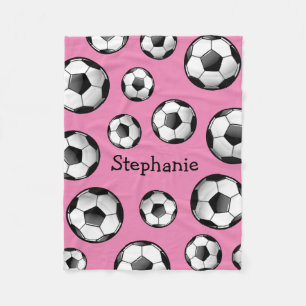 Glossy Soccer Ball Pink Fleece Blanket