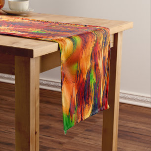 Glossy stained from red to orange, a little green  short table runner