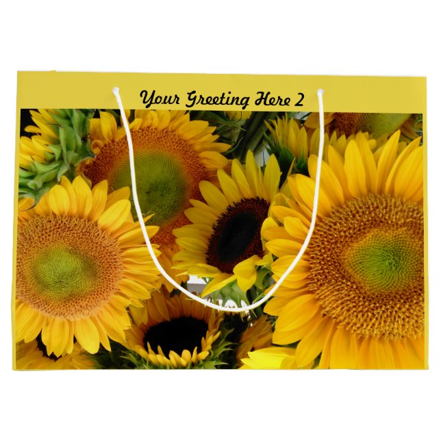 Glossy Sunflower Gift Bag Personalise Greeting (Back)