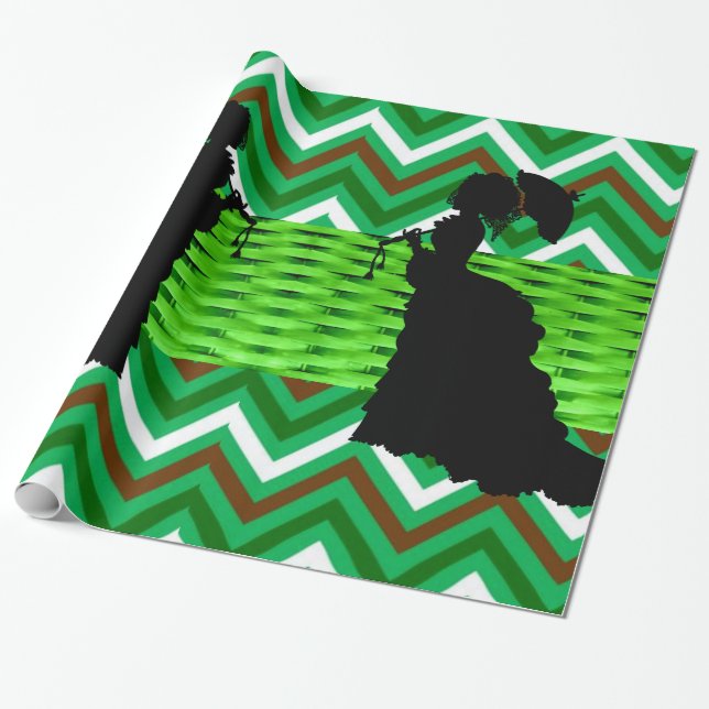 Glossy Wrapping Paper, African Women Green Wrapping Paper (Unrolled)