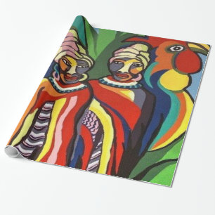 Glossy Wrapping Paper, African Women Parrot Wrapping Paper