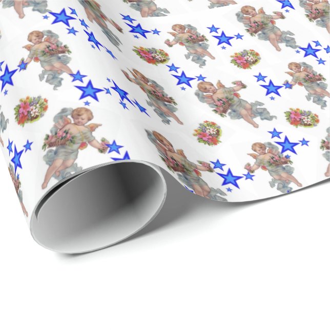 Glossy Wrapping Paper Angel Blue Stars (Roll Corner)