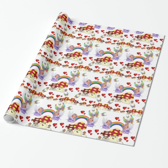 Glossy Wrapping Paper, Angel Butterfly Mushrooms Paper (Unrolled)
