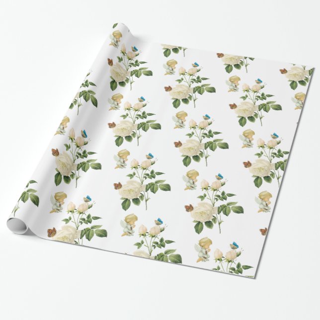 Glossy Wrapping Paper, Angel Roses Butterfly Wrapping Paper (Unrolled)