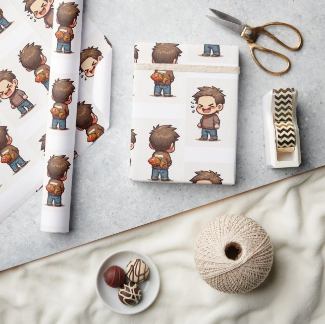 Glossy Wrapping Paper April Fool's Day Fishing Boy (Crafts)