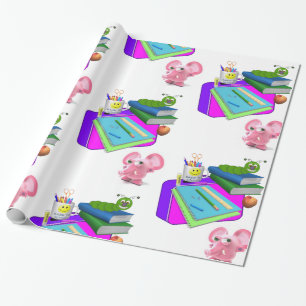 Glossy Wrapping Paper, Back to School Pink Pig Paper