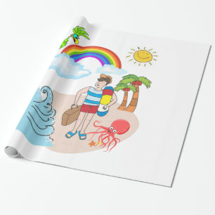 Glossy Wrapping Paper, Beach Fun Octopus Wrapping Paper