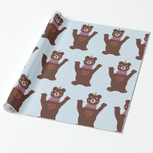 Glossy Wrapping Paper Bear  Baby boy gift