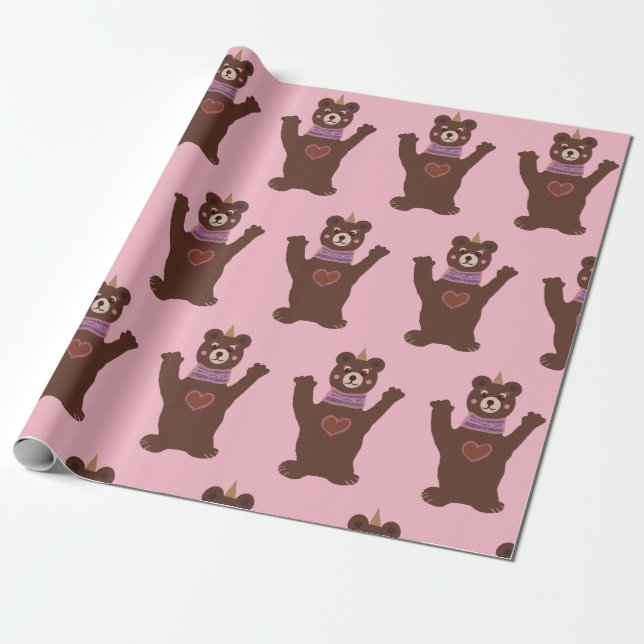 Glossy Wrapping Paper Bear , baby Girl (Unrolled)