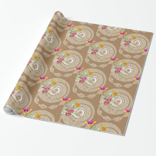 Glossy Wrapping Paper, Beige Floral Butterfly Paper