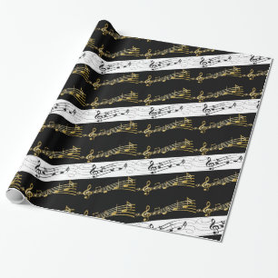 Glossy Wrapping Paper, Black and White Music Notes Paper