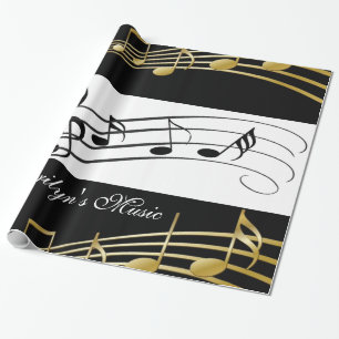 Glossy Wrapping Paper, Black and White Music Notes Paper