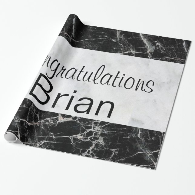 Glossy Wrapping Paper, Black & White Marble Wrapping Paper (Unrolled)