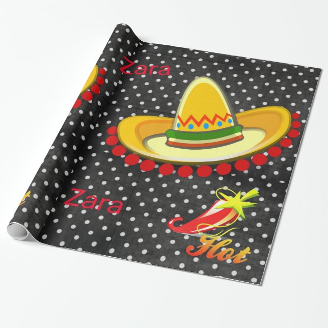 Glossy Wrapping Paper, BlackWhite Polkadot Pepper Wrapping Paper (Unrolled)